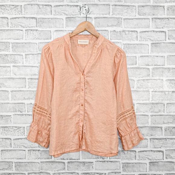 Loeffler Randall Women's 100% Linen Boho Blouse in peach size Small - Picture 5 of 10